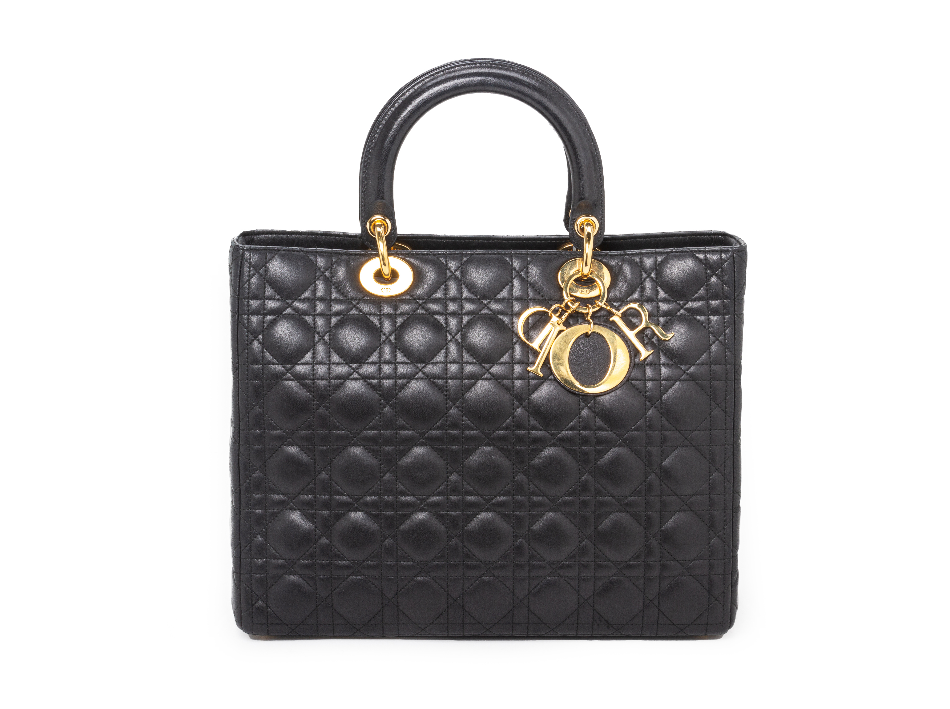 A LADY DIOR BLACK LEATHER HANDBAG