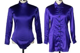 A EMANUEL UNAGRO PURPLE/BLUE BLOUSE AND A BODY SUIT