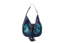 A SHANGHAI TANG TASSEL LOTUS EMBROIDERY HOBO BAG