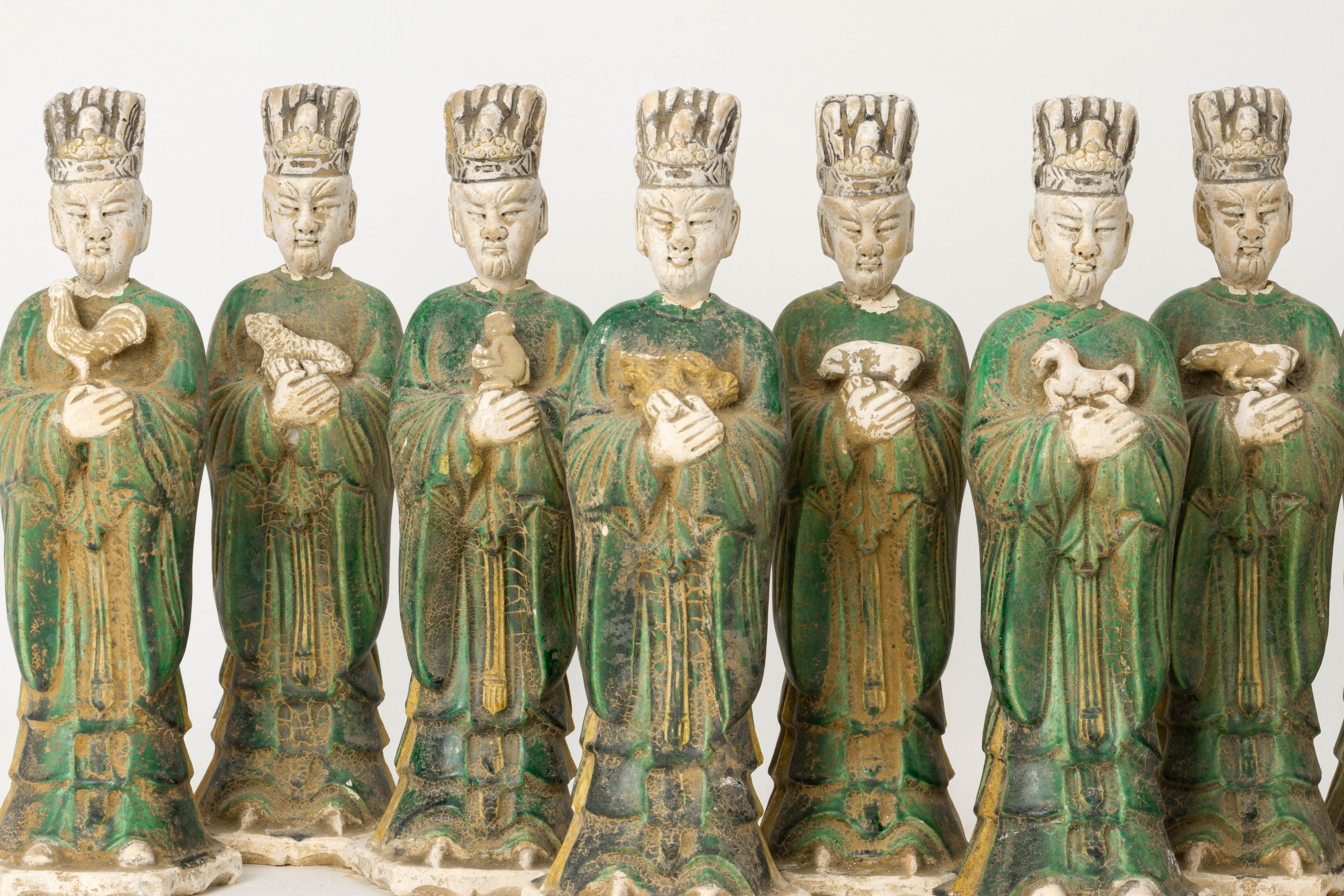 A SET OF TWELVE GREEN GLAZED POTTERY ZODIAC FIGURES - Image 3 of 27