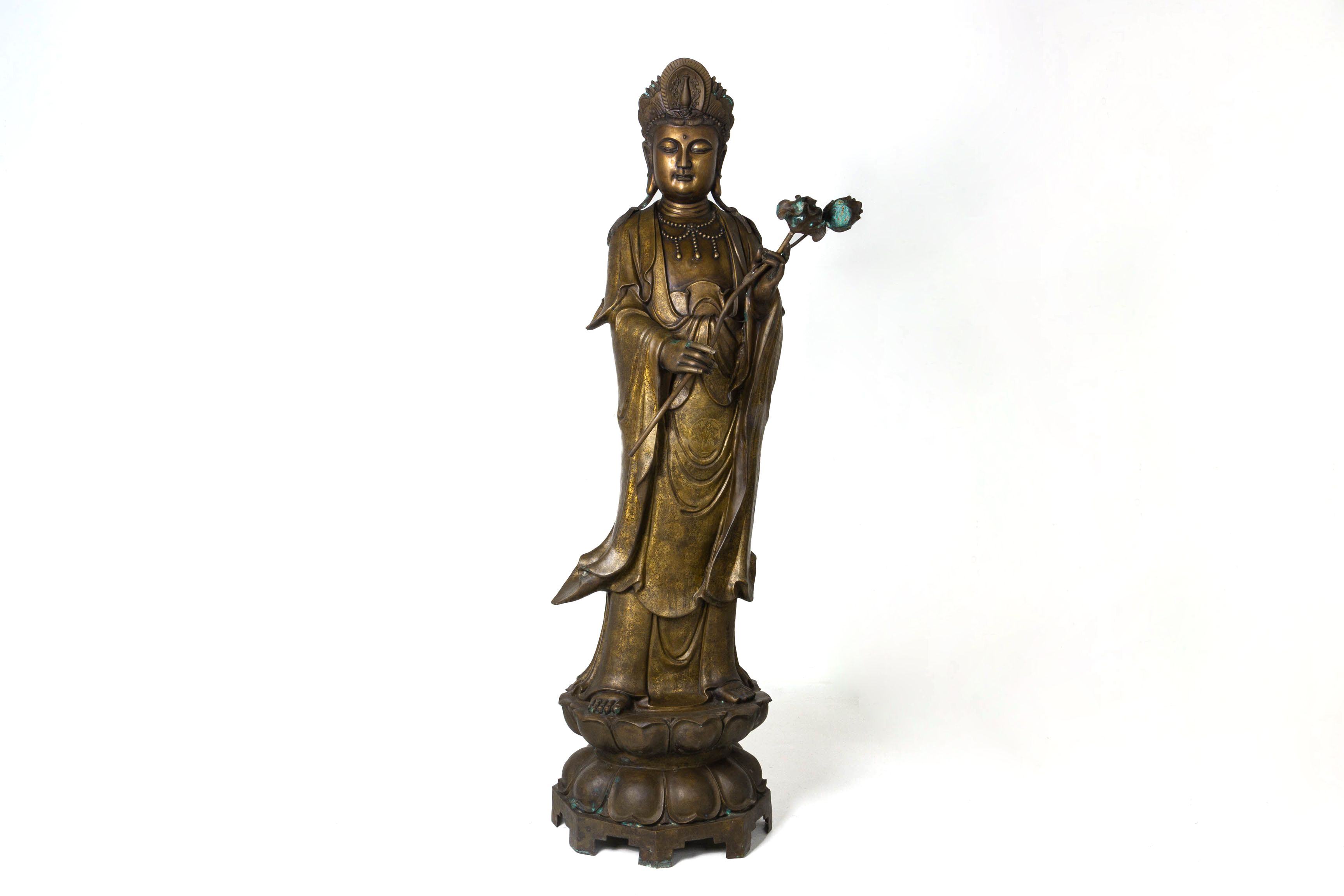 A VERY LARGE METALWARE FIGURE OF GUANYIN