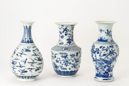 THREE BLUE AND WHITE PORCELAIN VASES