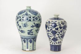 TWO YUAN/MING STYLE BLUE AND WHITE MEIPING VASES