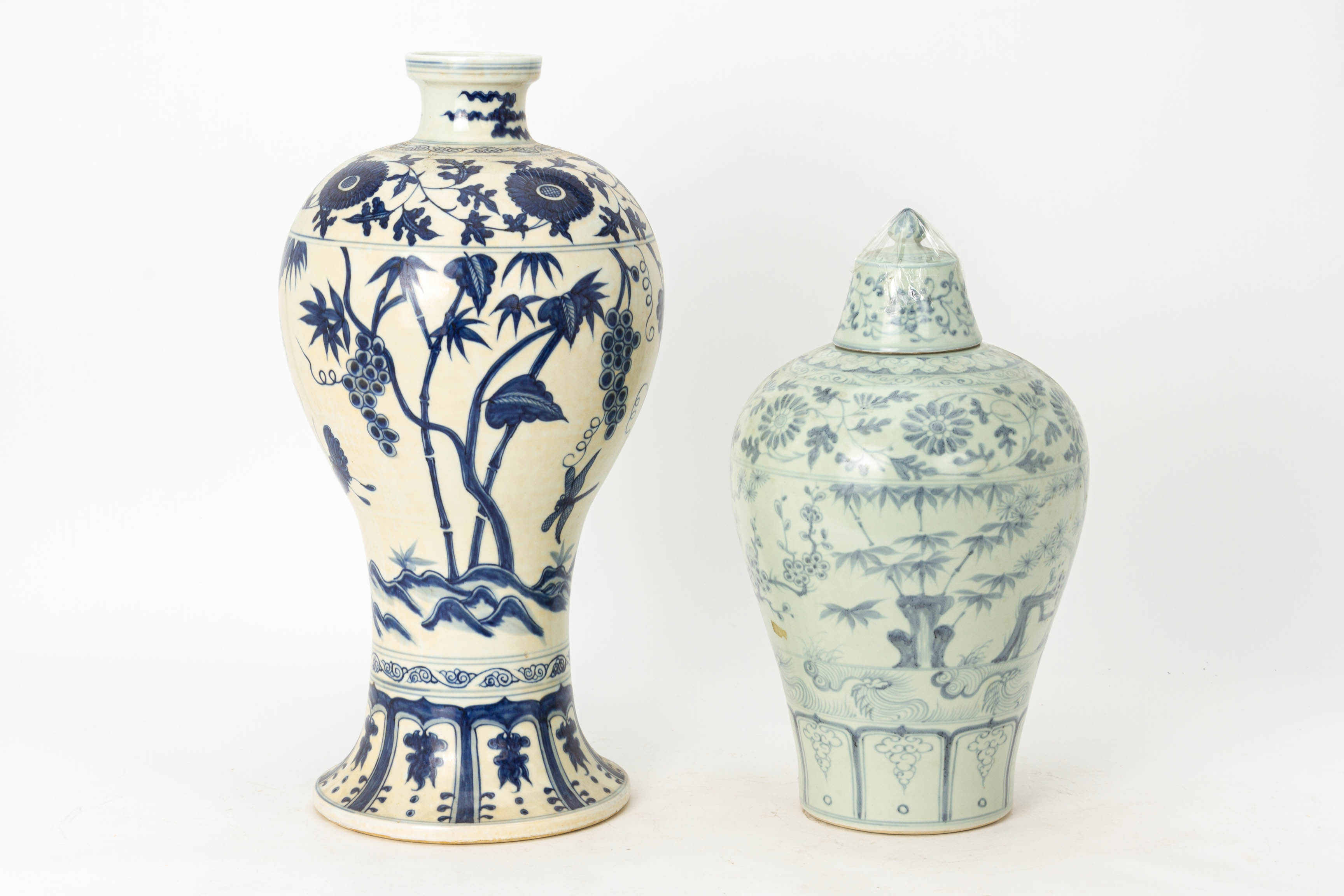 TWO LARGE BLUE AND WHITE PORCELAIN VASES