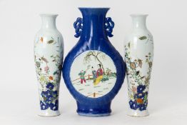 THREE FAMILLE ROSE PORCELAIN VASES