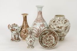 A GROUP OF SIX CHINESE UNDERGLAZE RED CERAMICS