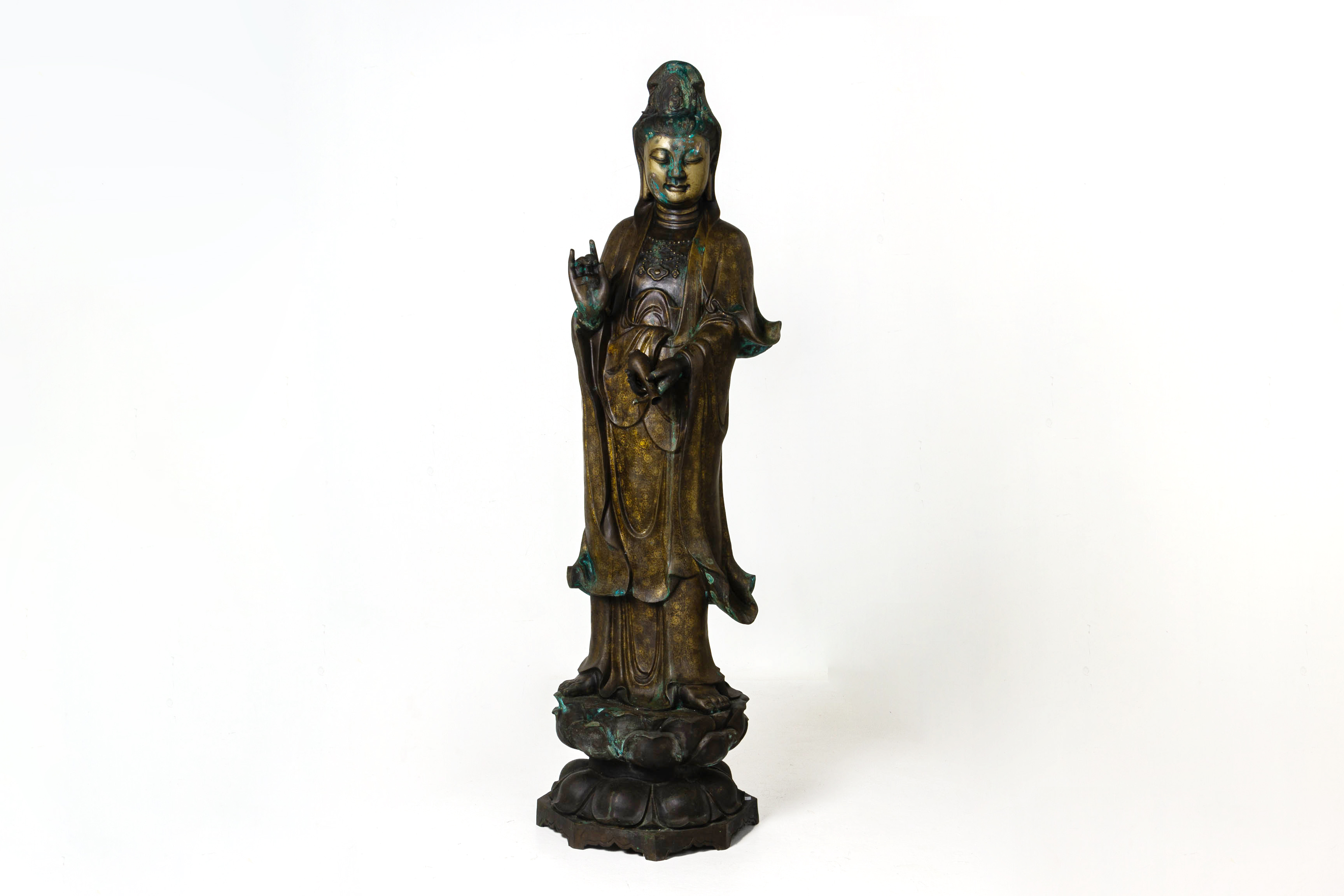 A VERY LARGE METALWARE FIGURE OF GUANYIN