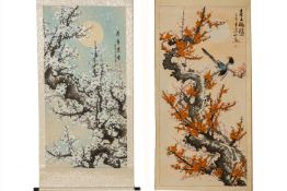 TWO CHINESE SCROLLS OF CHERRY BLOSSOM