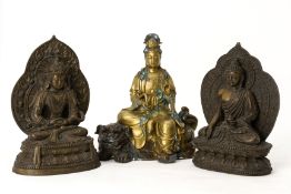 THREE CAST METAL BUDDHIST FIGURES