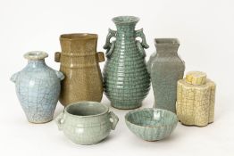 A GROUP OF SEVEN CHINESE CRACKLE GLAZED CERAMICS