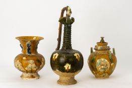 THREE TANG STYLE SANCAI GLAZED POTTERY VESSELS