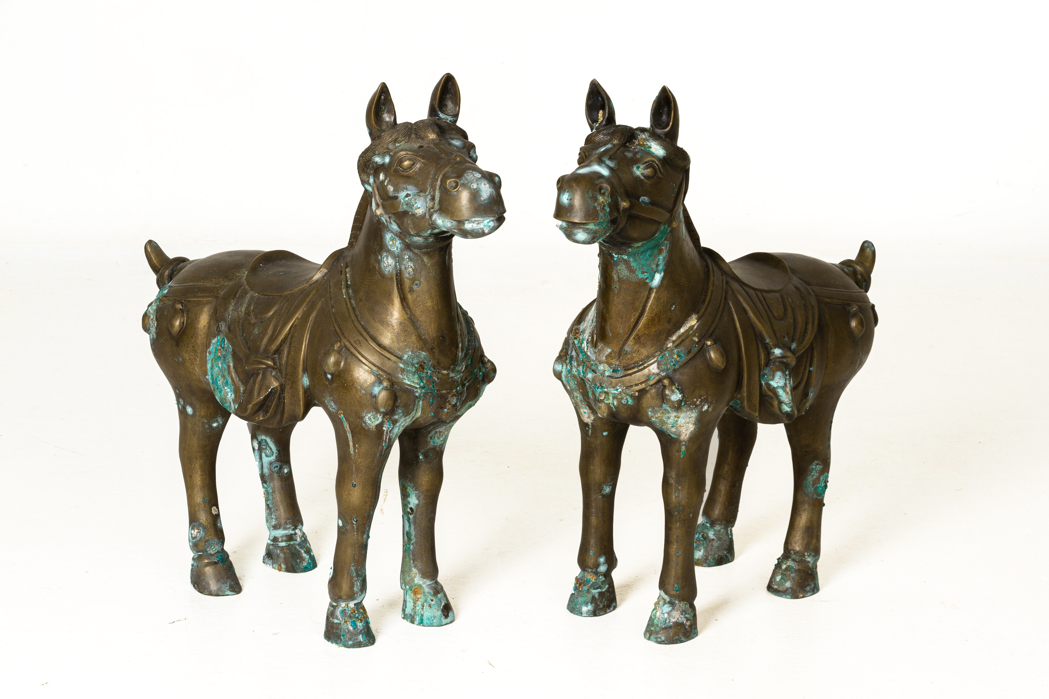 A PAIR OF LARGE METALWARE MODELS OF HORSES - Image 2 of 2