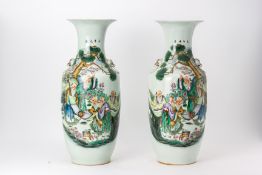 A PAIR OF LARGE FAMILLE ROSE BALUSTER SCHOLARS VASES