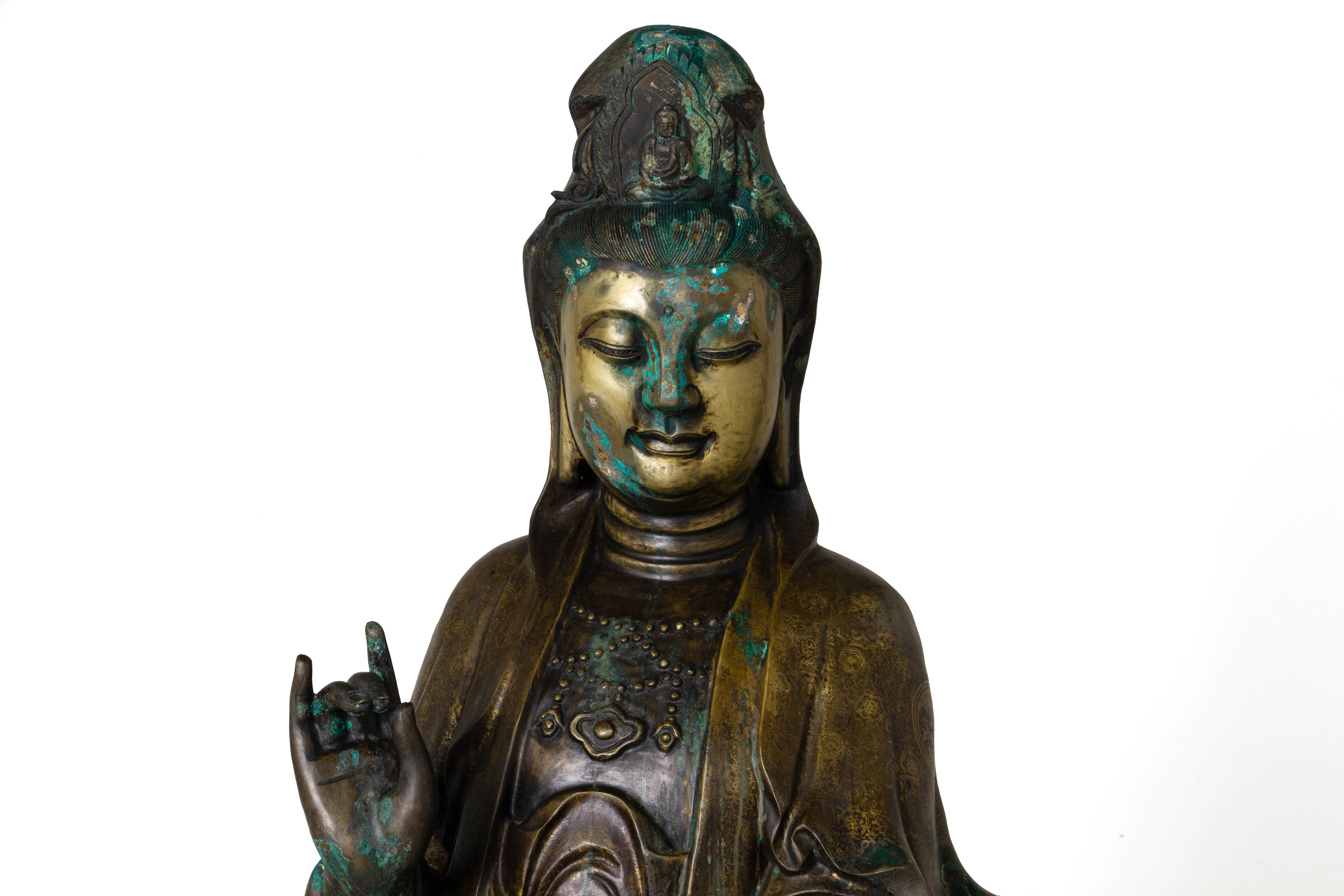 A VERY LARGE METALWARE FIGURE OF GUANYIN - Image 2 of 2