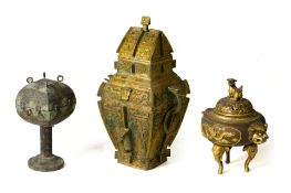 THREE METALWARE CENSERS AND VESSELS