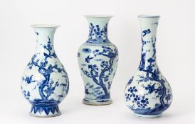 THREE BLUE AND WHITE PORCELAIN VASES