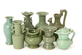 A GROUP OF EIGHT SMALL CELADON VASES