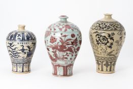THREE MING STYLE PORCELAIN MEIPING VASES