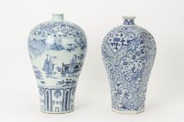 TWO BLUE AND WHITE PORCELAIN MEIPING VASES