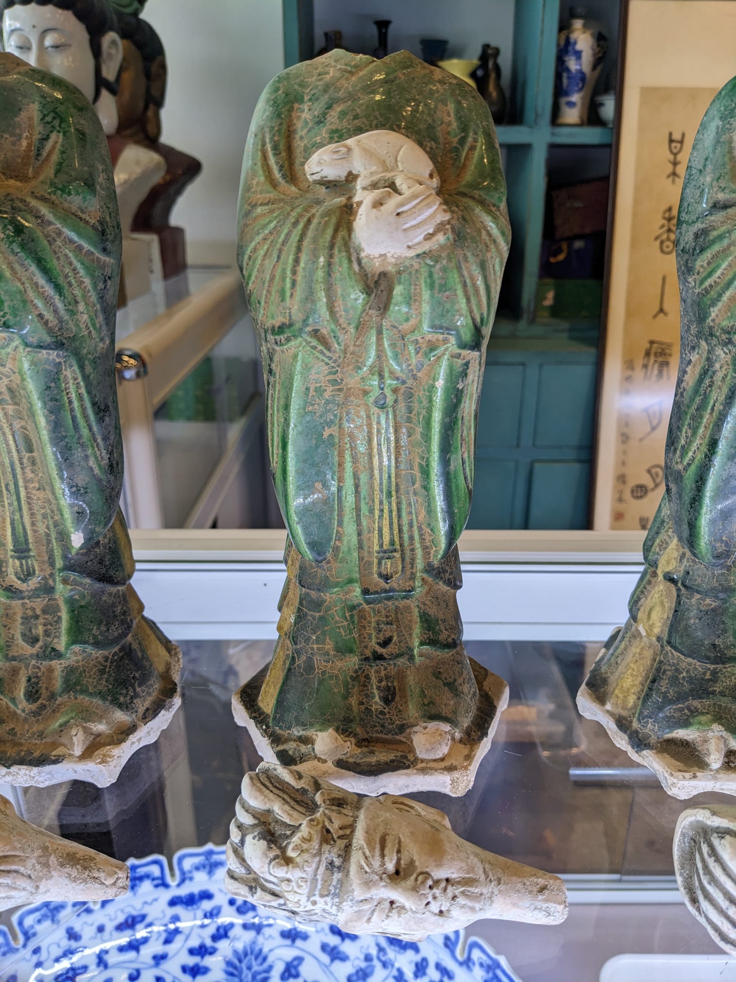 A SET OF TWELVE GREEN GLAZED POTTERY ZODIAC FIGURES - Image 5 of 27