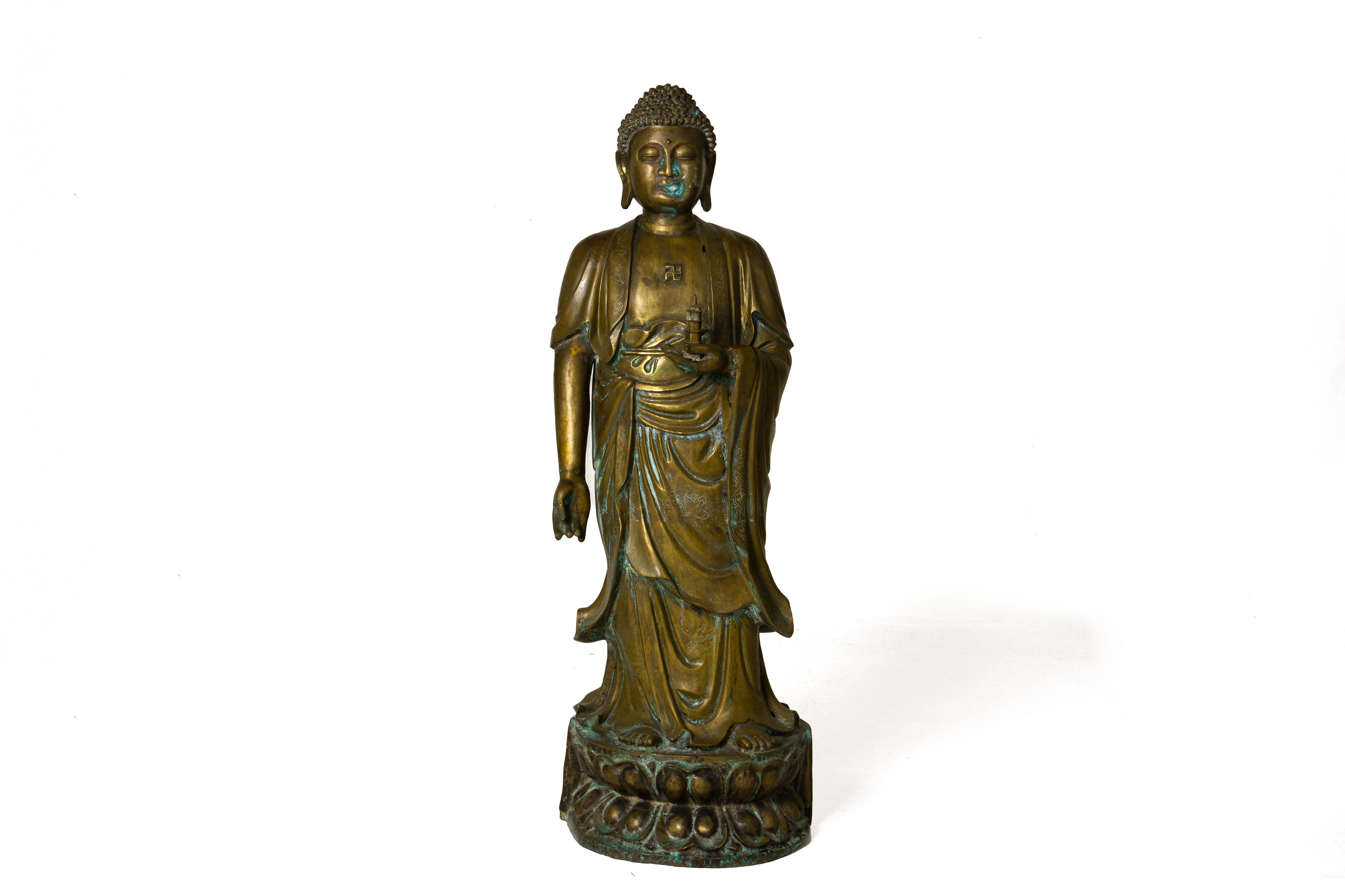 A LARGE METALWARE FIGURE OF A BUDDHA