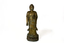 A LARGE METALWARE FIGURE OF A BUDDHA