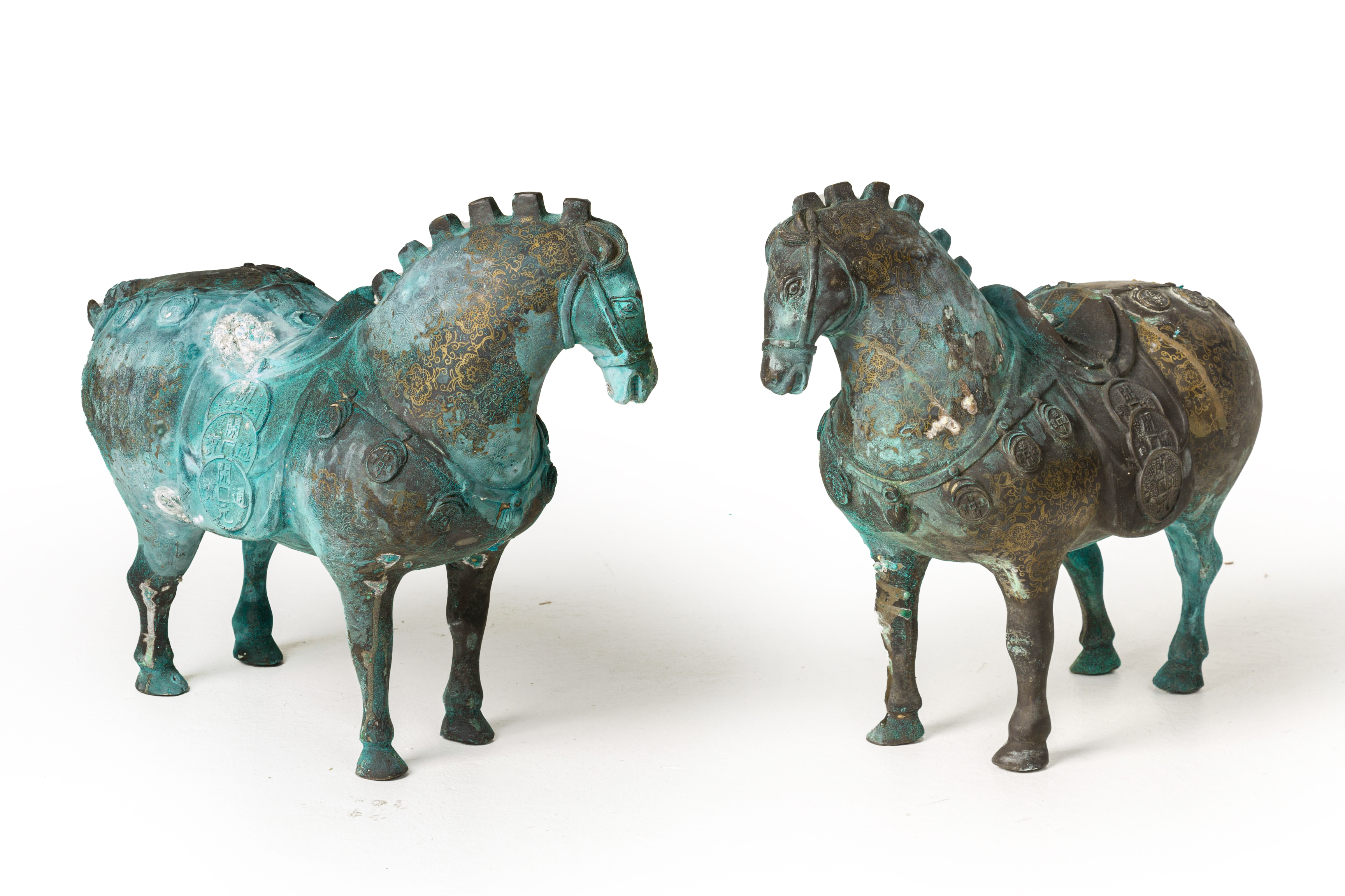 A PAIR OF TANG STYLE METALWARE MODELS OF HORSES - Image 2 of 2