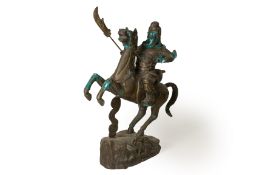 A METALWARE MODEL OF A REARING HORSE AND WARRIOR