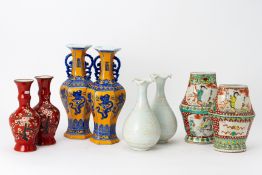 FOUR PAIRS OF CHINESE PORCELAIN VASES