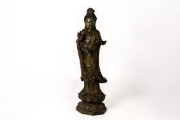 A LARGE METALWARE FIGURE OF GUANYIN