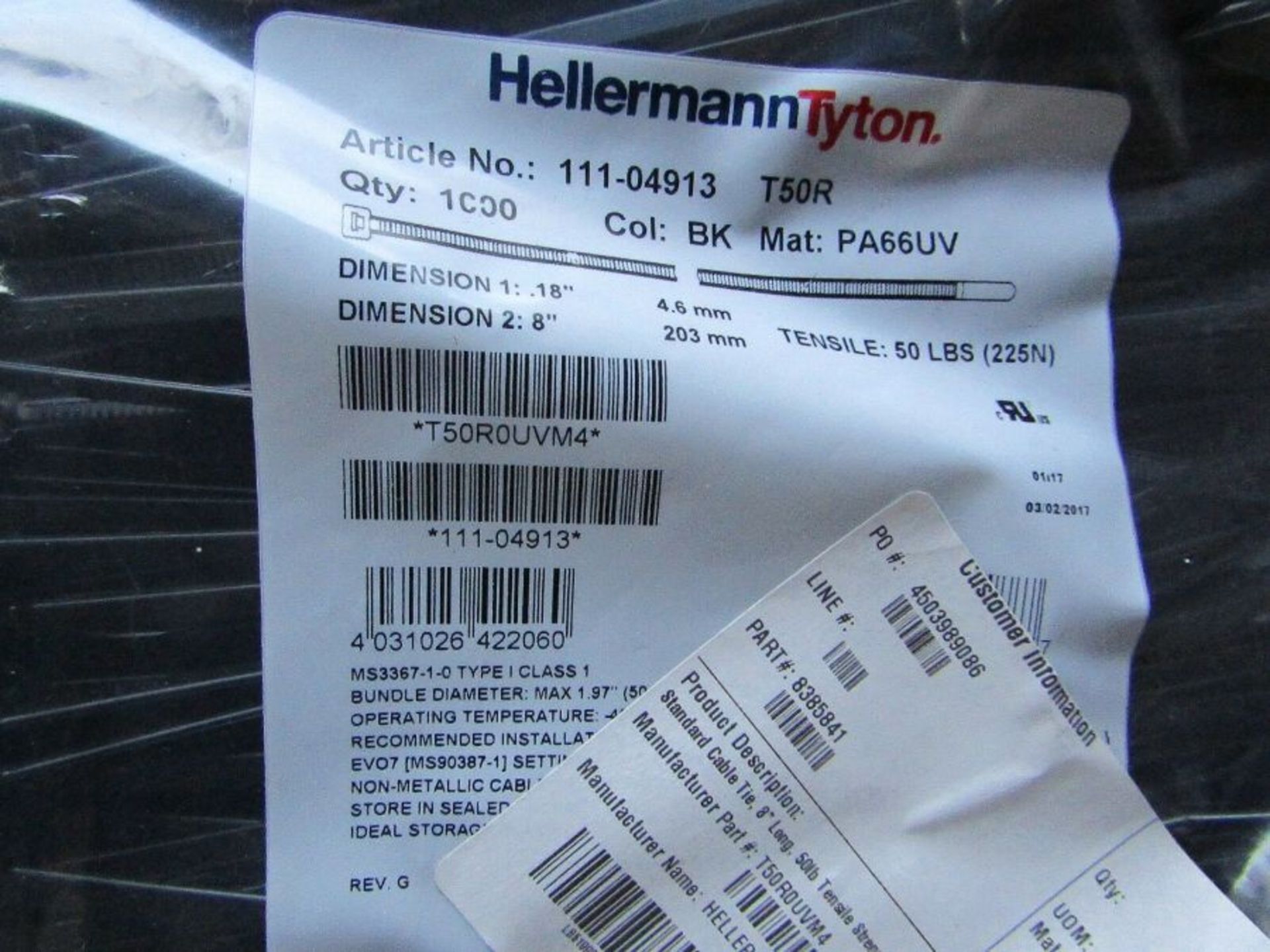 7000 x HellermannTyton Black Nylon Standard Cable Tie 202 x 4.6mm H9R6 8385841 - Bild 2 aus 2