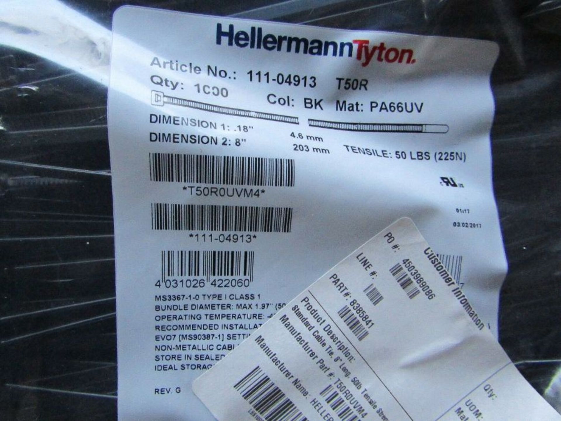 7000 x HellermannTyton Black Nylon Standard Cable Tie 202 x 4.6mm H9R6 8385841 - Image 2 of 2