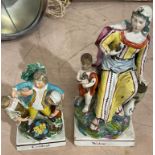 Lot of 2 Antique Stafordshire Figures Contest 6 1/2" tall and Widow 10 1/4" tall.