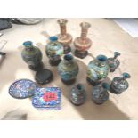 Lot of 12 Assorted pieces of Vintage Cloisonne - tallest vase 130mm.