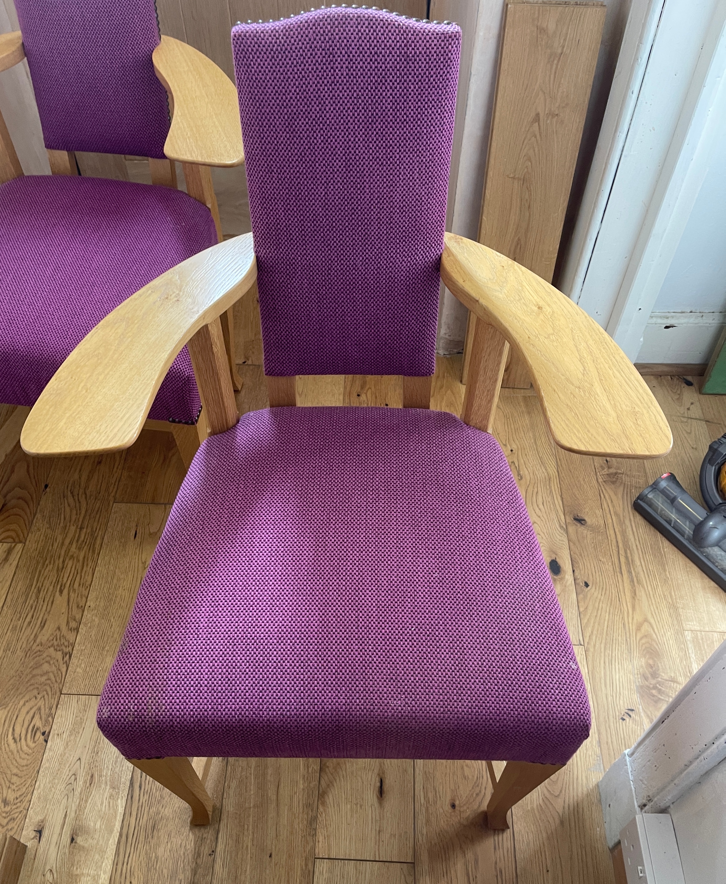 Gavin Robertson Bespoke Furniture Maker Pair of Arts Crafts Style Chairs in Oak - 37" tall seat 21" - Image 2 of 7