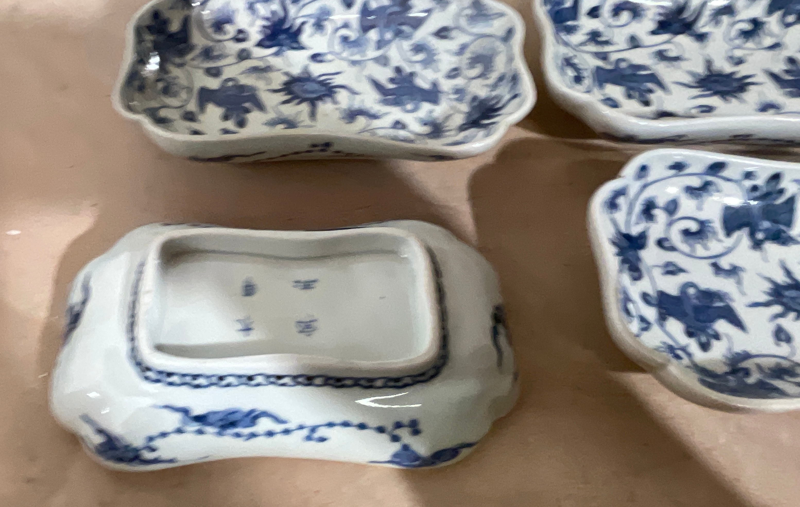 Lot of 4 Blue and White Chinese Oblong Dishes - 120mm x 98mm. - Image 5 of 6