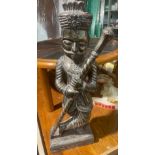 Antique/Vintage Indian Wooden God Figure Covered in Silver - 27 1/2" tall - base 10" x 5 3/4".
