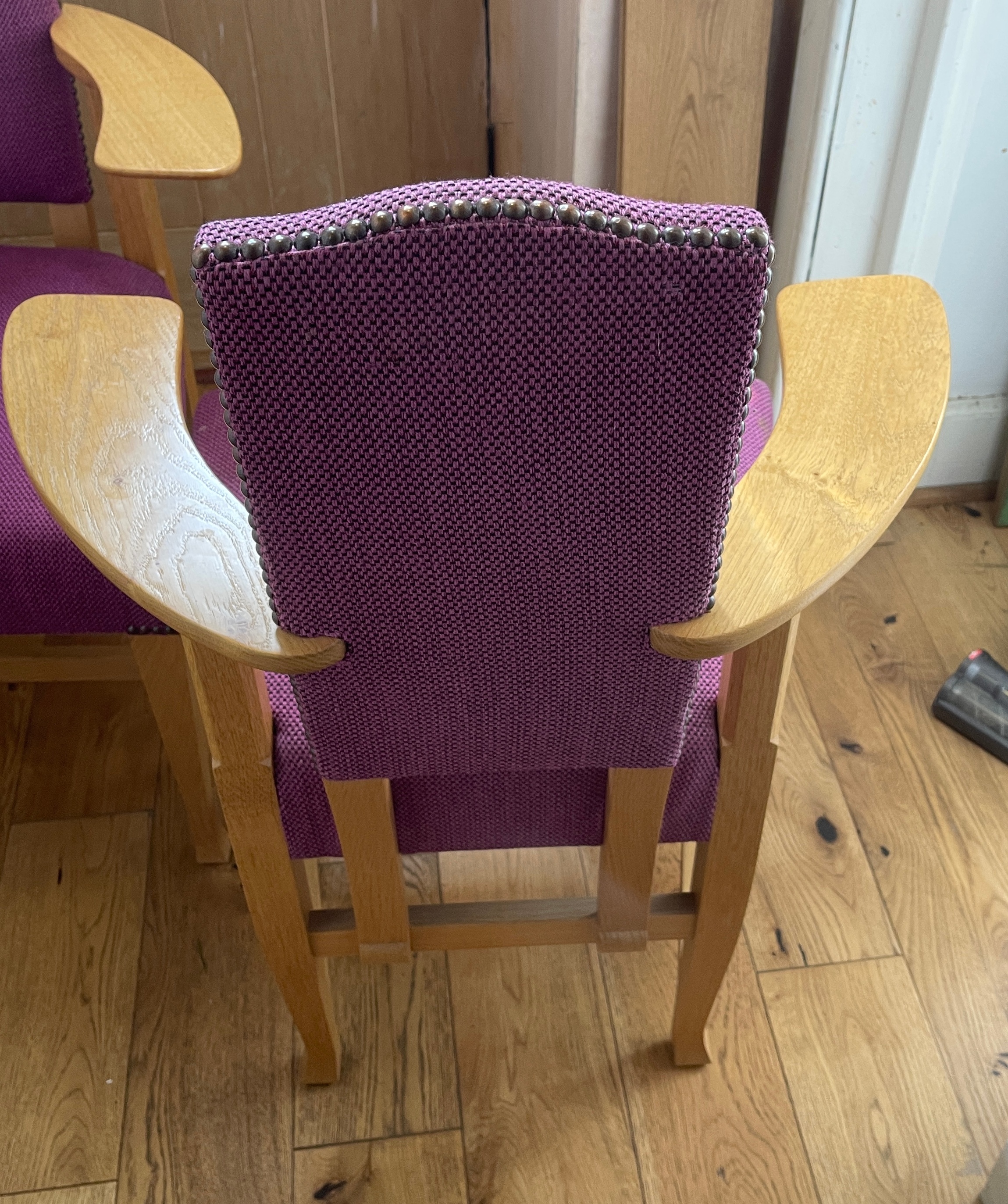 Gavin Robertson Bespoke Furniture Maker Pair of Arts Crafts Style Chairs in Oak - 37" tall seat 21" - Image 3 of 7