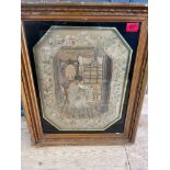 Antique Framed Needlework of Mother and Child 1819 - 23 3/4" x 19".
