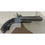 Antique Double Barrel Pistol with folding Bayonet.