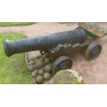 Antique Cannon on Wheels -Cannon Balls. - 7 feet long total - at present residing at Scottish Castle