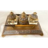 Antique Brass Desk Set - Inkwells etc 23.5cm x 16.5cm x 10cm.