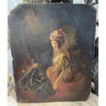 Antique c18thC Doubled Sided on Board Painting of Gentleman and Lady 13 3/4" x 11 3/8".