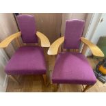 Gavin Robertson Bespoke Furniture Maker Pair of Arts Crafts Style Chairs in Oak - 37" tall seat 21"