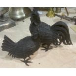 Bronze Cockerel 12" tall x 11" long and Bronze Hen 9" tall and 7 1/2" long.