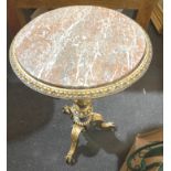 Antique H Bose Florence Italian Marble Topped Gilded Wood Table - top 20" diameter - 31" tall.