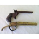 Lot of 2 Antique Pistols - 19th C Ladies Pocket Pistol and late 18thC Archer Flintlock Pistol.