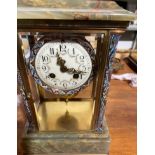 Antique Brass, Green Oynx and Cloisonne Clock 12 1/4" x 7 3/4" x 5" - ticking order.