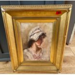 Antique Oil Painting of Lady - frame 22 1/4" x 14 1/2" - actual oil 13 1/2" x 9 1/2".