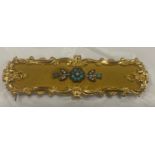 Antique Georgian? Buckle set with seed pearls and turquoise - 3.5" long and 1" wide.